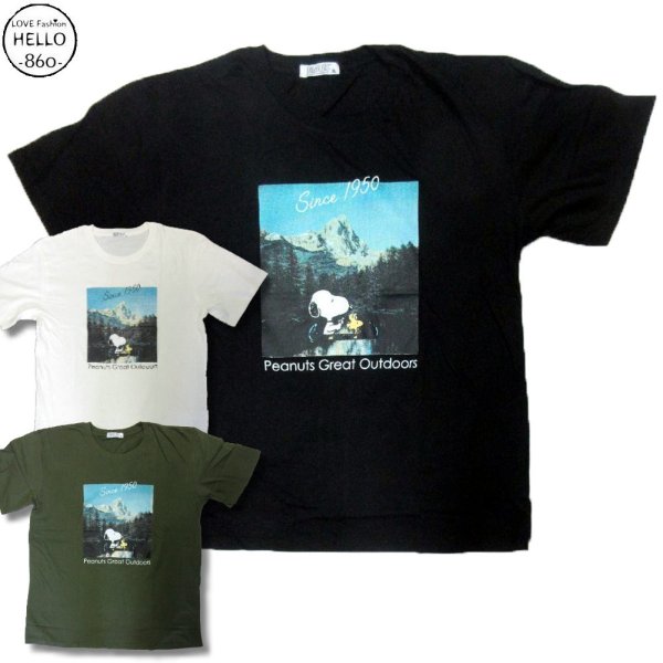 画像1: スヌーピー 3L 大きいサイズ メンズ Tシャツ 半袖 薄手 ピクチャー 風景画 柄 / bia410