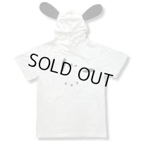 クリックポスト送料無料/ サンリオ なりきり ポチャコ フェイスプリント 柄 半袖 ロング丈 フード付き Tシャツ メンズ 白 再入荷 / bia180