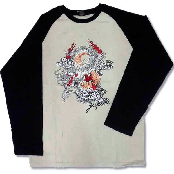 画像4: クリックポスト送料無料/ メンズ 長袖 和風 和柄 龍柄 刺繍 ラグラン袖 ロンT ロング Tシャツ 是空 / bia182