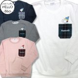 生産終了 再無 スヌーピー アメカジ トレーナー メンズ 長袖 裏起毛 刺繍 ひょっこり 柄 チェック柄 胸ポケット /bia313