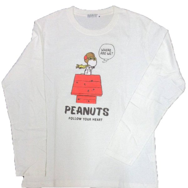 画像6: クリックポスト送料無料/ スヌーピー メンズ 長袖 プリント ワンポイント ロンT 妄想 パイロット 柄 アメカジ 薄手 / bia404