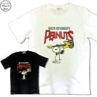 スヌーピー 半袖 Tシャツ メンズ 天竺 ロックンロール ギター 破壊 柄 キャラ 薄手 アメカジ /bia433