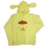 サンリオ なりきり ポムポムプリン ビッグプリント 柄 長袖 パーカー メンズ 裏毛 黄 / bia517