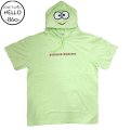 クリックポスト送料無料/ サンリオ なりきり けろけろけろっぴ フェイスプリント 柄 半袖 ロング丈 フード付き Tシャツ メンズ 黄緑 / bia605