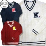 サンリオ ハローキティ レディース 長袖 ケーブルニット Vネック セーター K 柄 ウール混 アメカジ / mia019