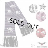 (クイーンオブダークネス) QUEEN OF DARKNESS1 怒ドクロ ボーダー柄 マフラー 男女兼用 メンズ レディース パンク スカル 髑髏 rfo177