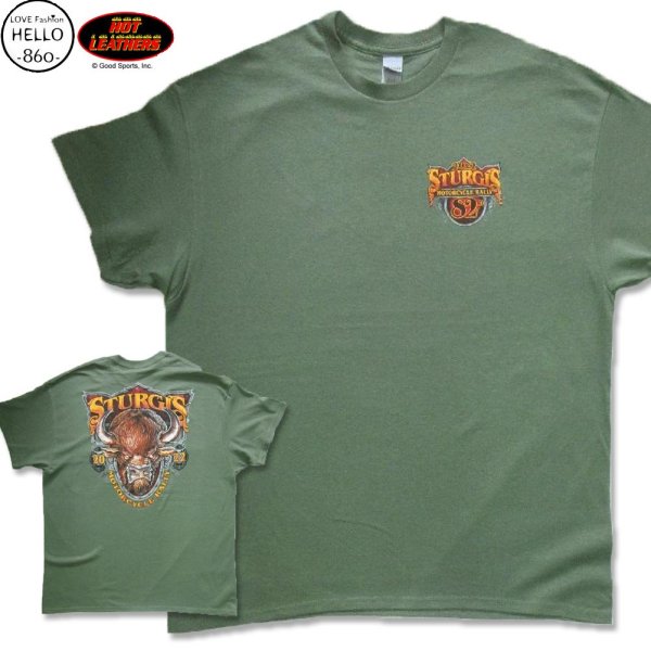 画像1: ホットレザーズ イベントT スタージス メンズ 半袖 Tシャツ エンブレム 柄 服 大きいサイズ 緑 クリックポスト送料無料 即納 /rfa133