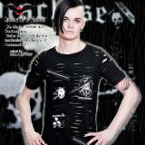 (クイーンオブダークネス) QUEEN OF DARKNESS カッティング アミアミネット レイヤード 半袖 ダメージ Tシャツ メンズ ゴシック rfa155