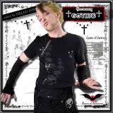 (クイーンオブダークネス) QUEEN OF DARKNESS ゴシック スカルプリントのフェイクレイヤード Tシャツ メンズ 半袖 黒 送料無料 /rfa167