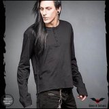 (クイーンオブダークネス) QUEEN OF DARKNESS ゴシック ファッション メンズ ヘンリーネック カットソー 長袖 無地 服 黒 /rfa250