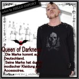 アウトレット (クイーンオブダークネス) QUEEN OF DARKNESS ゴシック メンズ ロンT 長袖 黒 髑髏 柄 スカルピン付 黒 rfa255