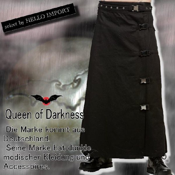 画像1: (クイーンオブダークネス) QUEEN OF DARKNESS ゴスパン V系 フロントスリット 超 ロングスカート メンズ ゴシック 黒 rfb026