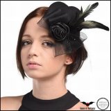 (クイーンオブダークネス) QUEEN OF DARKNESS  ゴスロリ 髪飾りミニハット ヘッドドレス ゴシック 黒 薔薇コサージュ クリップ フェザー /won105