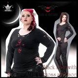 セール HP価格 (クイーンオブダークネス) QUEEN OF DARKNESS 十字架＆レースの長袖カットソー 大きいサイズ