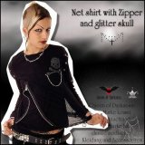 (クイーンオブダークネス) QUEEN OF DARKNESS ダメージメッシュ＆ドクロの長袖Tシャツ 大きいサイズ