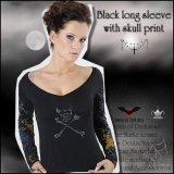 セール  (クイーンオブダークネス) QUEEN OF DARKNESS タトゥー柄袖のVネック長袖ｔシャツ