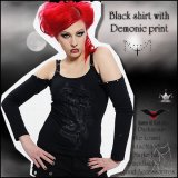 セール HP価格 (クイーンオブダークネス) QUEEN OF DARKNESS 悪魔柄オープンショルダー長袖Tシャツ 小さいサイズ