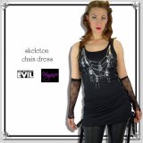 (ネセサリーイヴィル) vengence by NECESSARY EVIL パンク スカルブラリーン柄 リボン編上げ チュニック 黒 wow050