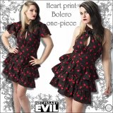 セール (ネセサリーイヴィル) NECESSARY EVIL ゴシック 黒薔薇 コサージュ付き 2枚セット 半袖 ボレロ ティアード ワンピース ハート柄 wow052