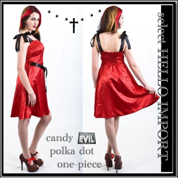 画像2: セール (ネセサリーイヴィル) NECESSARY EVIL ゴシック パーティー サテン ワンピース ドレス ドット柄 赤 wow055