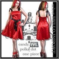 セール (ネセサリーイヴィル) NECESSARY EVIL ゴシック パーティー サテン ワンピース ドレス ドット柄 赤 wow055