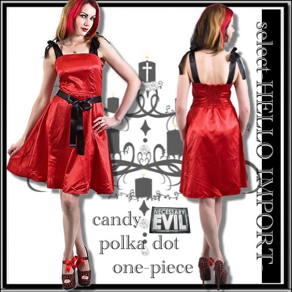 画像1: セール (ネセサリーイヴィル) NECESSARY EVIL ゴシック パーティー サテン ワンピース ドレス ドット柄 赤 wow055