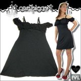 (ネセサリーイヴィル) NECESSARY EVIL ゴシック 肩だし無地黒色Aラインワンピース レディース 黒 wow089