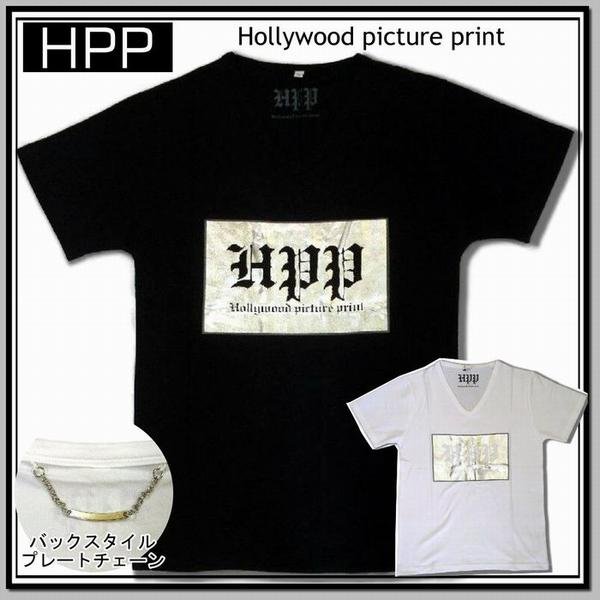 画像1: クリックポスト送料無料/ HPP お兄系 細身 メンズファッション ブランドロゴ柄 半袖Tシャツ チャーム付/bia342 (1)