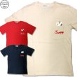 画像1: スヌーピー 半袖 Tシャツ メンズ 天竺 胸ポケット付き 実はベロ出し 柄 サガラ刺繍 チェーン刺繍 キャラ 薄手 アメカジ /bia437 (1)