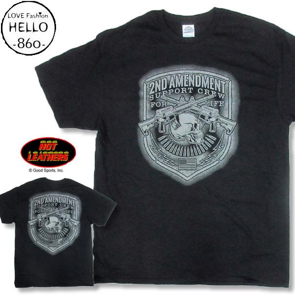 画像1: ホットレザーズ メンズ 服 半袖 Tシャツ シールド スカル マシンガン 柄 バイカーファッション 大きいサイズ 黒 クリックポスト送料無料 即納 /rfa090 (1)