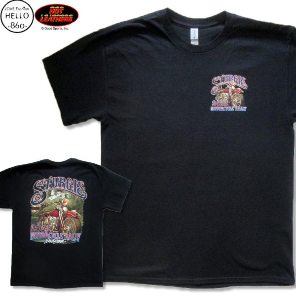 画像1: ホットレザーズ イベントT スタージス メンズ 半袖 Tシャツ バイク ハリウッド壁画 柄 服 黒 クリックポスト送料無料 即納 /rfa109 (1)