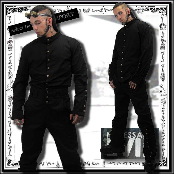 画像2: (ネセサリーイヴィル) NECESSARY EVIL ゴシック 服 スチームパンク 立ち襟 長袖 シャツ 黒 メンズ rfa120 (2)