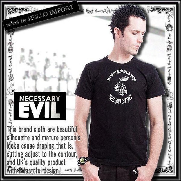 画像1: (ネセサリーイヴィル) NECESSARY EVIL ゴシック ブランド オリジナル ロゴ Tシャツ メンズ 半袖 黒 rfa234 (1)