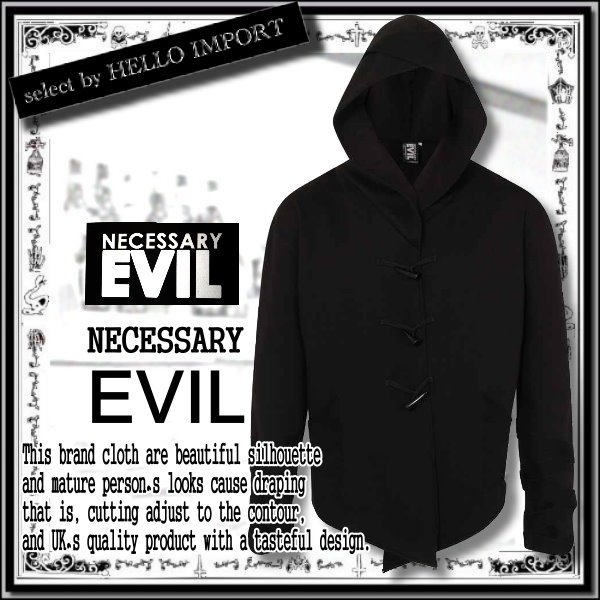 画像1: (ネセサリーイヴィル) NECESSARY EVIL ゴシック＆モード フード付き カーディガン 裏起毛 メンズ 服 黒 送料無料 / rfa252 (1)