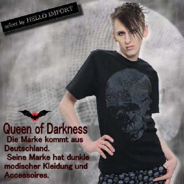 画像1: (クイーンオブダークネス) QUEEN OF DARKNESS 大きなシャレコウベ ビッグ スカル プリント 半袖 Tシャツ メンズ ゴシック rfa026 (1)