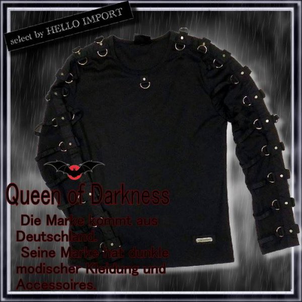 画像1: (クイーンオブダークネス) QUEEN OF DARKNESS 拘束具風 Dカン ボンテージ 長袖 Tシャツ カットソー メンズ ゴシック 黒 rfa043 (1)