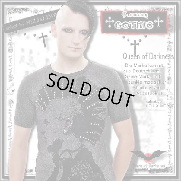 画像1: (クイーンオブダークネス) QUEEN OF DARKNESS ピアス付 きらきら モヒカンガイ 半袖 Tシャツ メンズ ゴシック rfa150 (1)