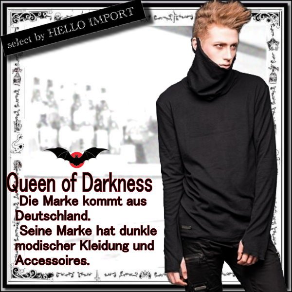 画像1: (クイーンオブダークネス) QUEEN OF DARKNESS ゴシック ファッション メンズ カットソー 長袖 無地 マスク襟 服 黒 /rfa202 (1)